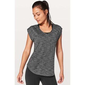 Lululemon Sweat Times Heathered Black V-Neck Short Sleeve Athletic Top 4